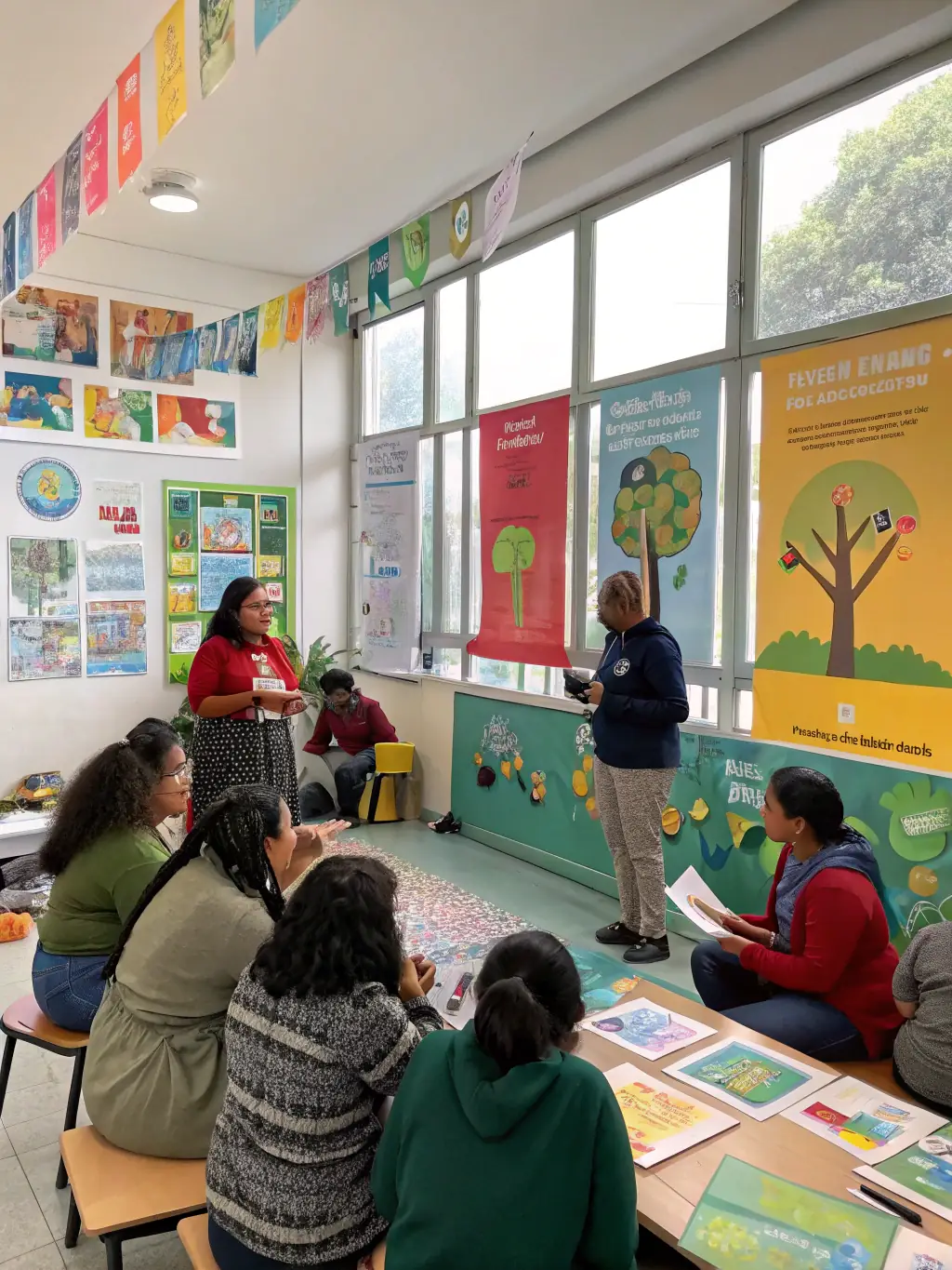 Image of participants learning about sustainable living and permaculture during a Terre Et Yoga workshop, emphasizing the organization's commitment to ecological awareness.